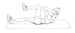 Illustration mit Beinen angewinkelt und Oberkörper nach rechts gedreht