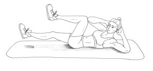 Illustration mit Beinen angewinkelt und Oberkörper nach links gedreht