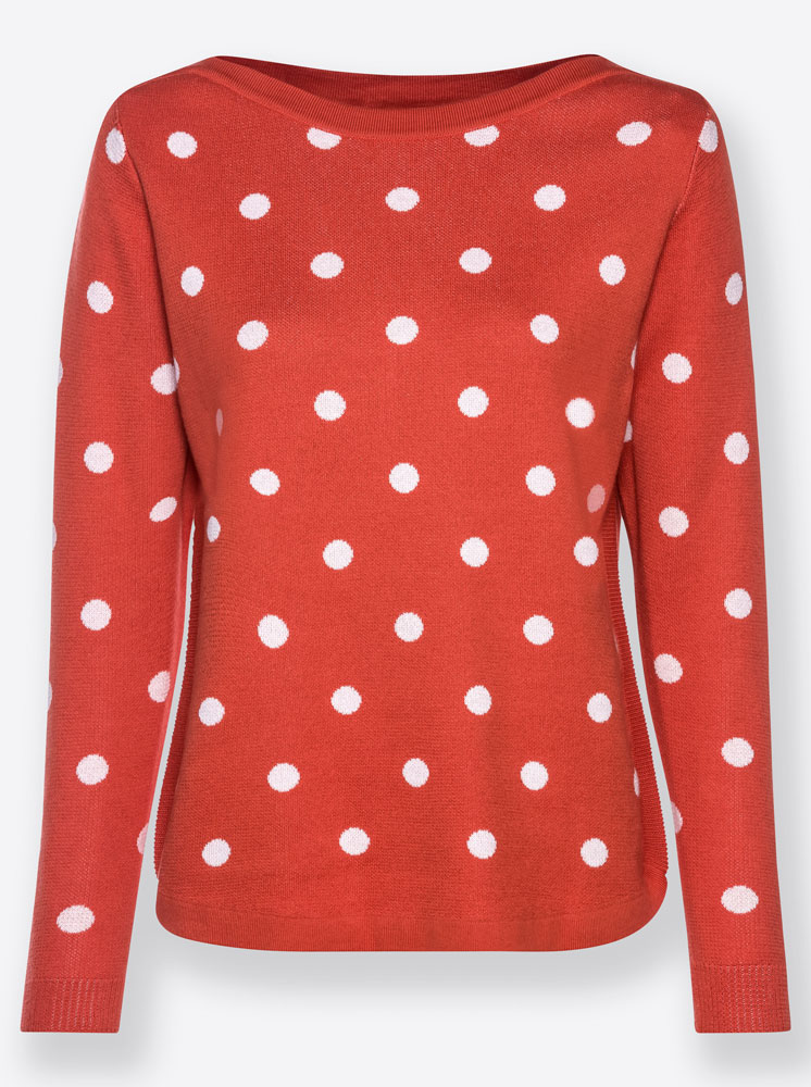 Oranger Pullover mit weißen Polka Dots Produktbild