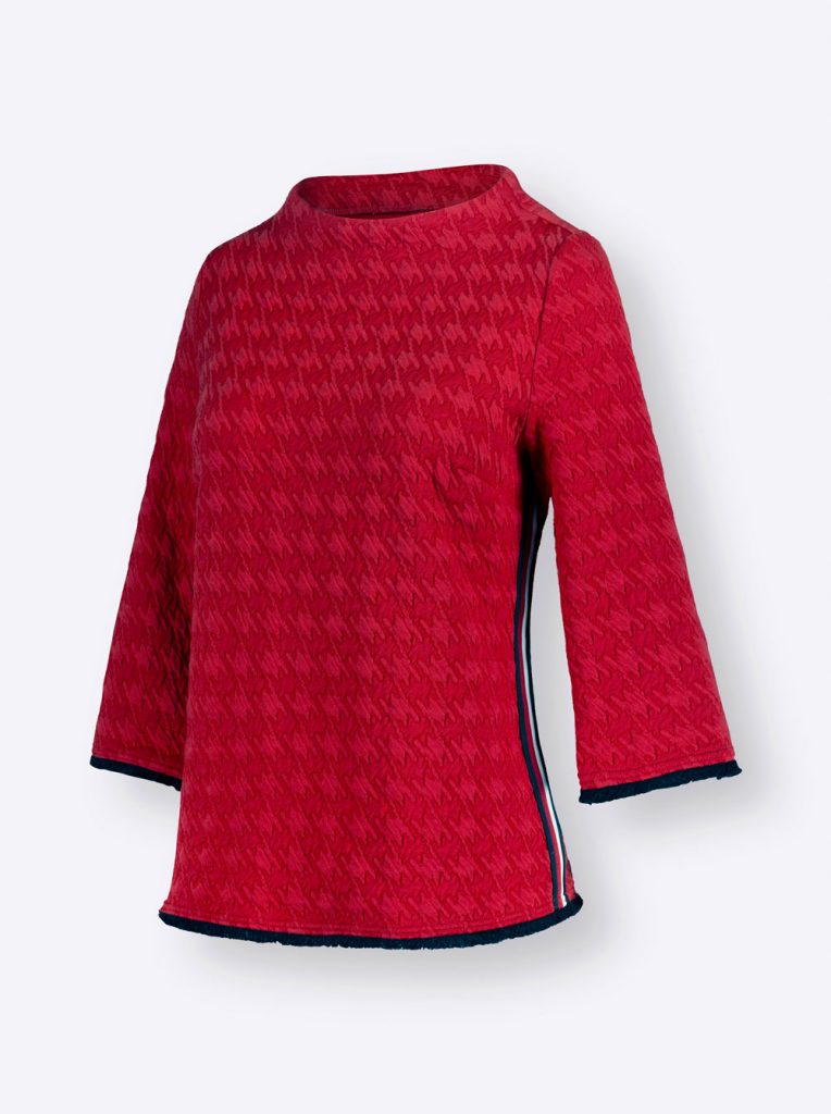 Rotes Jacquard-Shirt mit Hahnentrittmuster fürs Herbst Outfit