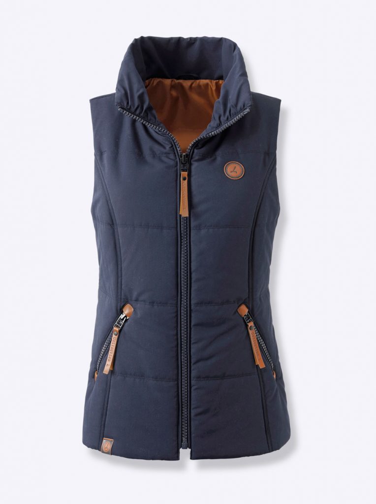 Marineblaue Weste mit Stehkragen fürs Herbst Outfit