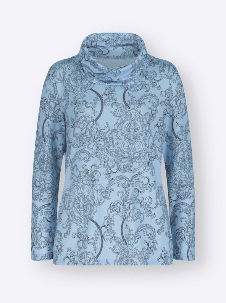 Eisblaues Paisley-Shirt mit Turtleneck