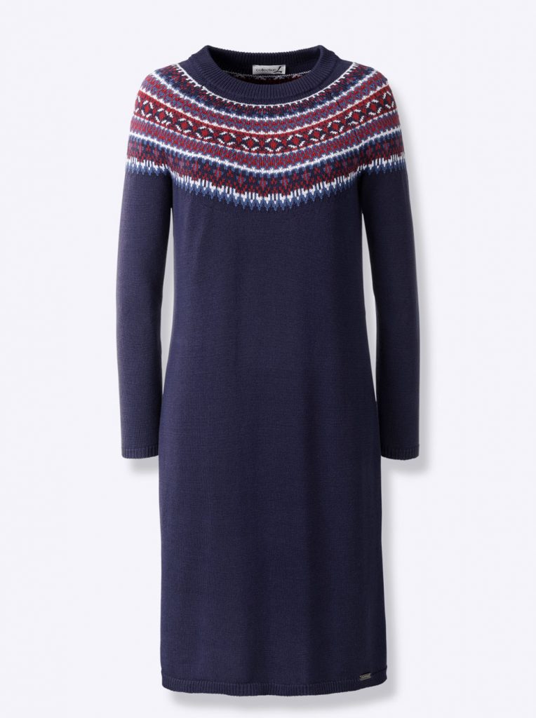 Nachtblaues Strickkleid mit Rundhalsausschnitt Produktbild