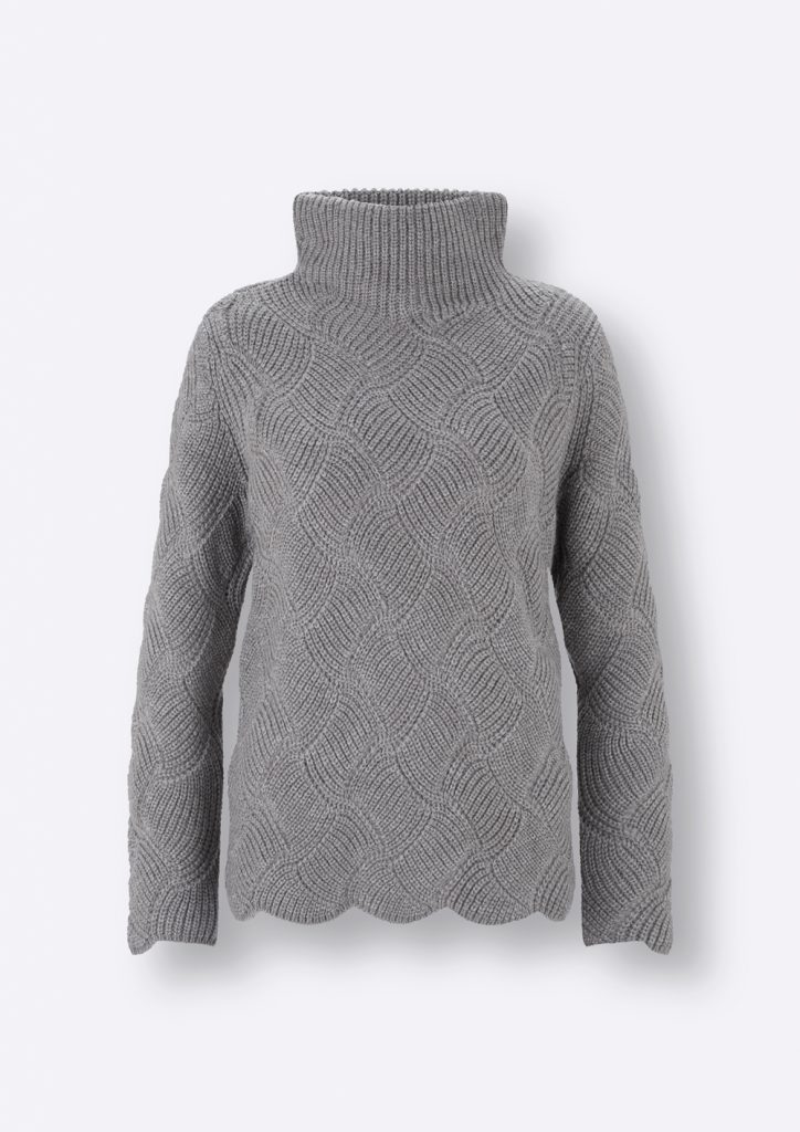 Grauer Rollkragenpullover aus Merinowolle