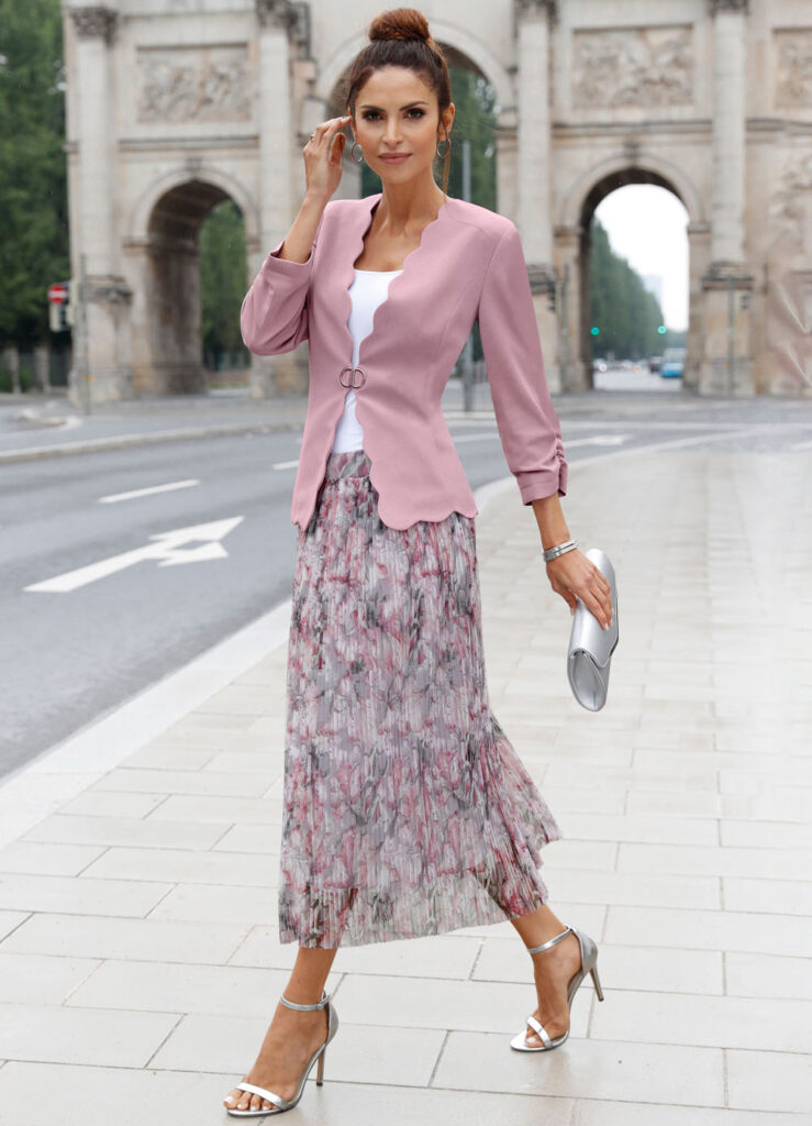 Festlicher, bedruckter Plisseerock in rose